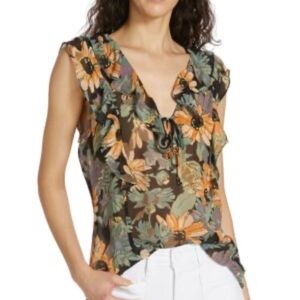 Paige Cataleya Floral Ruffle Silk Top, size XS, Like New!